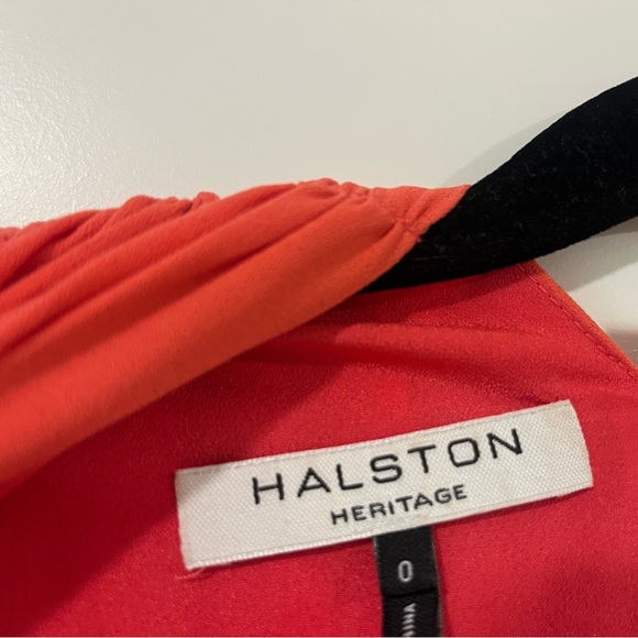 HALSTON HERITAGE Crepe Halter Rings Embellished Sleeveless Jersey Dress Coral, 0 - Picture 6 of 10